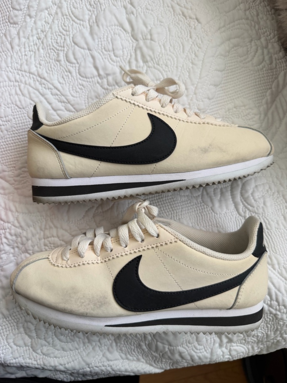 Nike Women’s Cortez sneakers, cream and black. Good condition; size 7